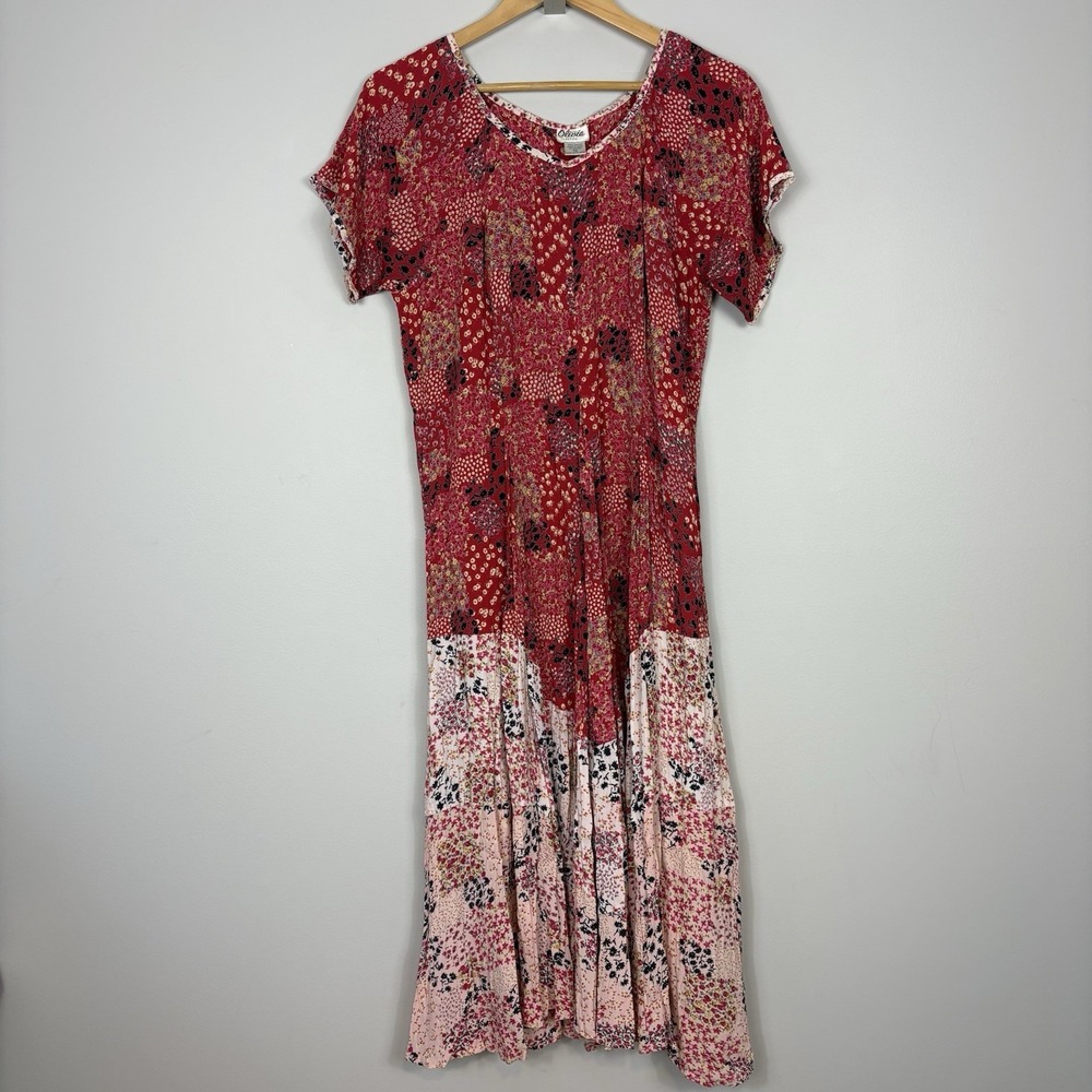 Vtg Patchwork Midi Dress Sz S/M Petite Boho Floral Peasant 90s Prairie Whimsical